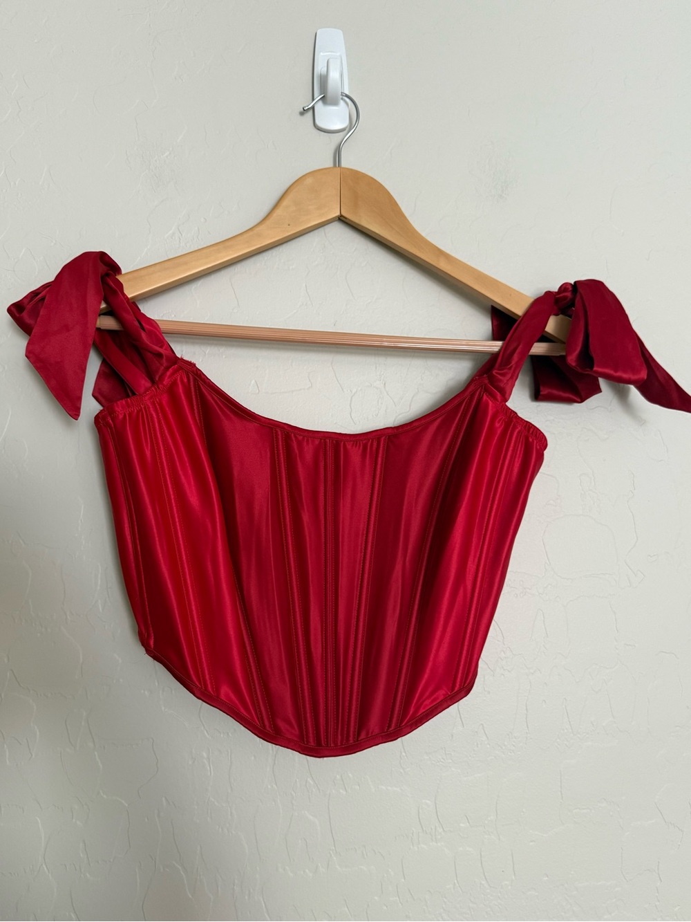 Victoria's Secret Dream Angels Red Satin Corset Top Tie Shoulder L